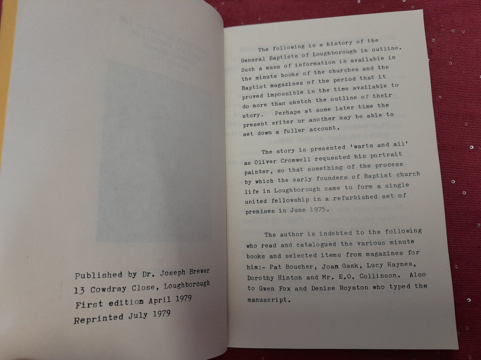 Outline History of the General Baptists of Loughborough, 1760-1975