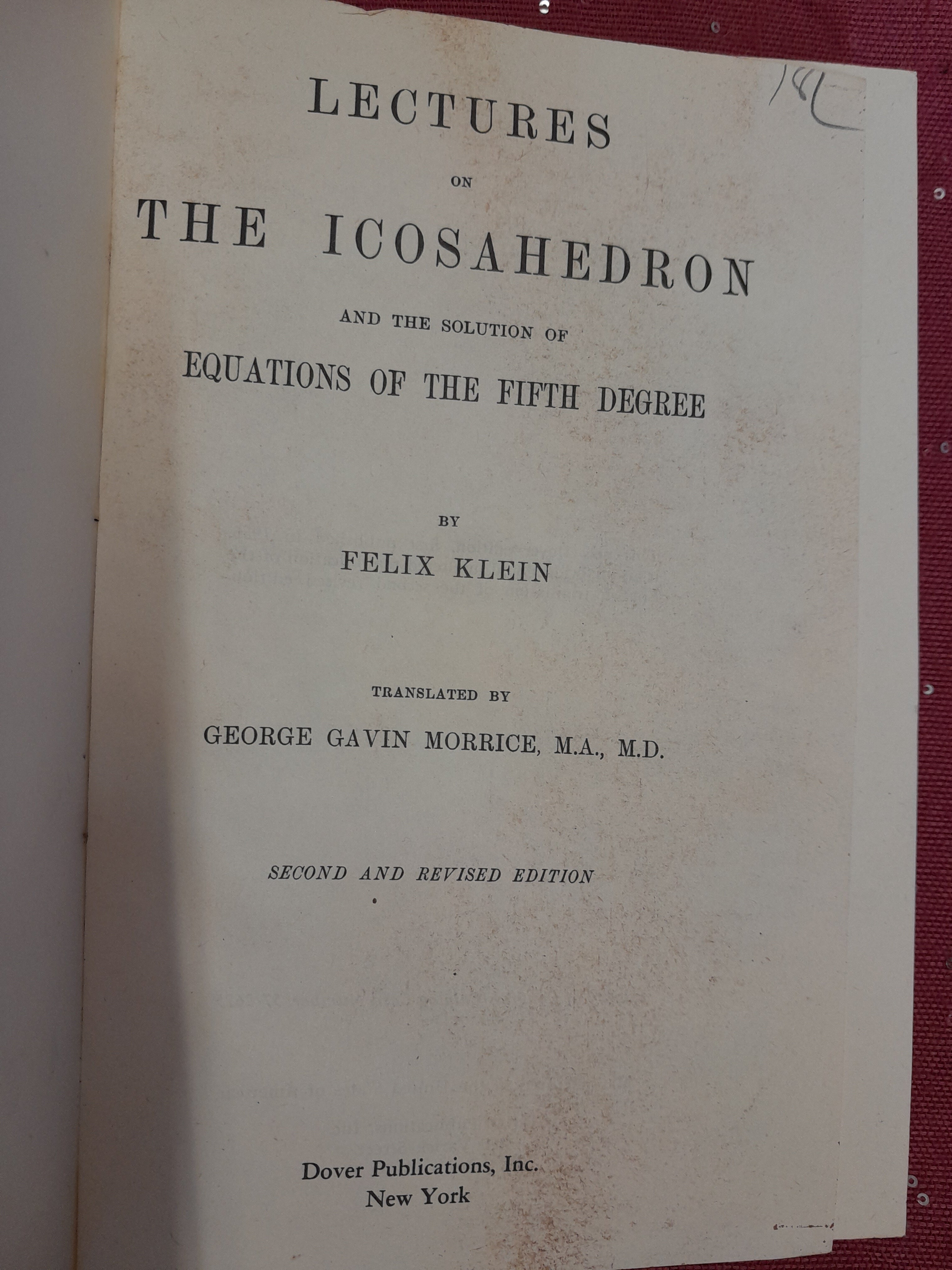 Lectures on the Icosahedron & Solution of Equations of the Fifth Degree - Old Curiosity Bookshop