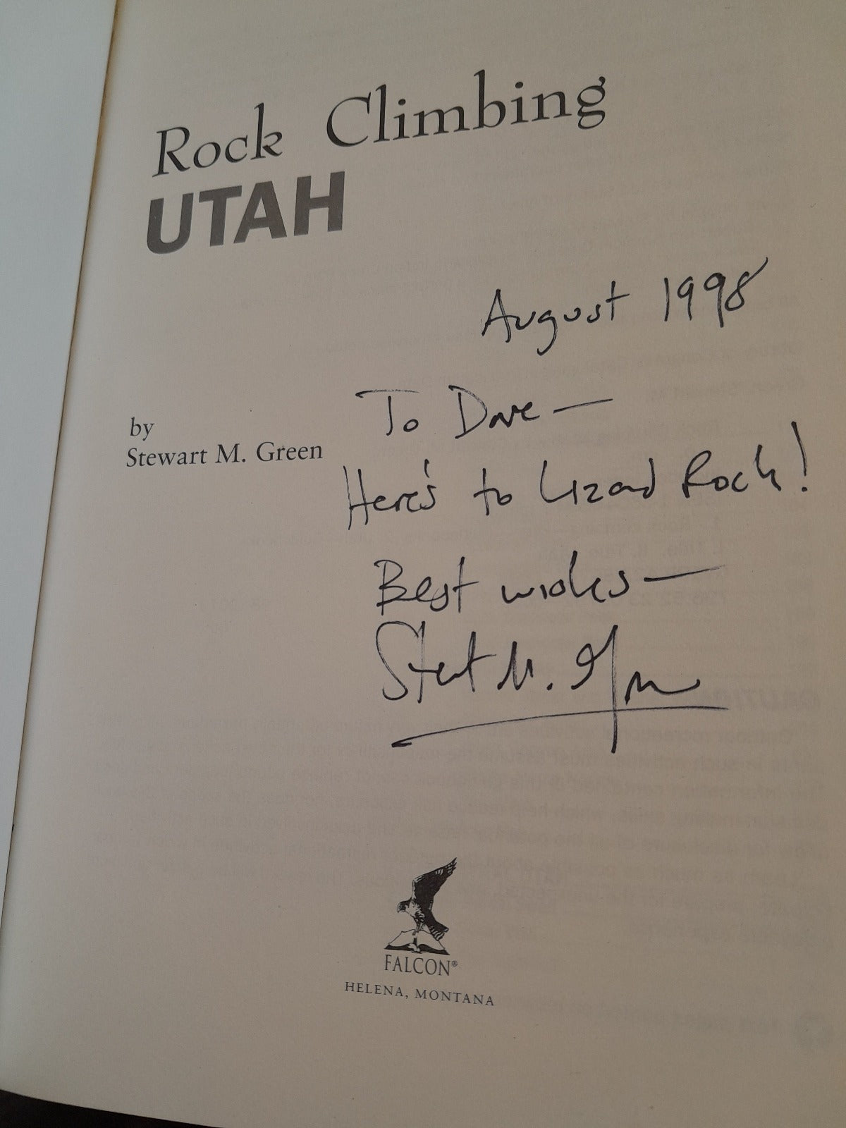 Utah Rock Climbing AUTHOR SIGNED Stewart M Green