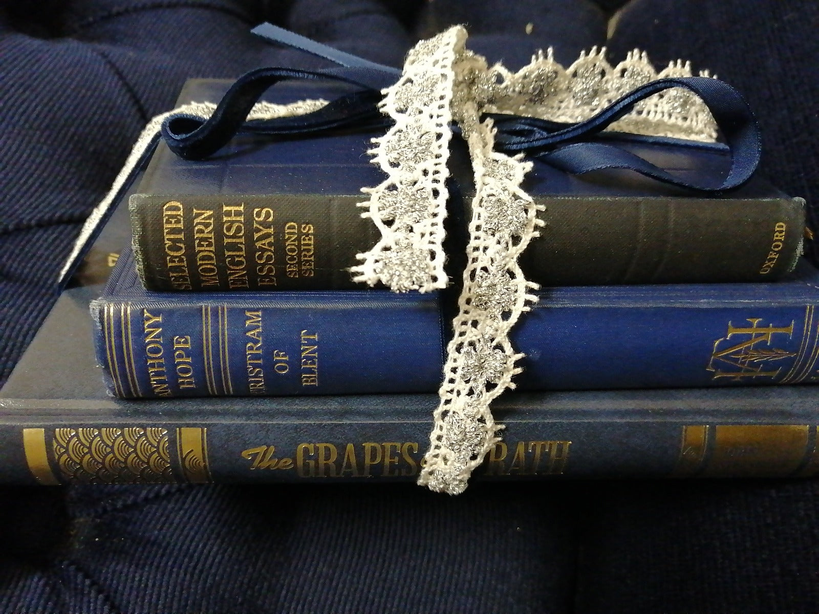 Blue Table Decorations Vintage Books
